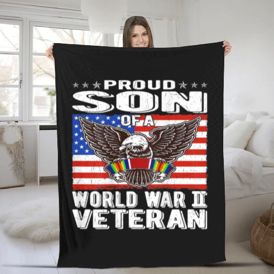 Proud Son of World War 2 Veteran Military Fleece Blankets