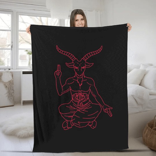 Horned Devil Black Goat Baphomet Tarot Card Satan Fleece Blankets