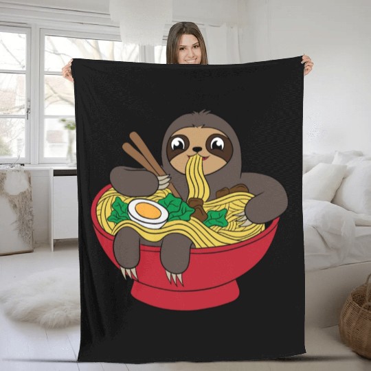 Sloth Ramen Noodles For Animal Lovers Fleece Blankets For