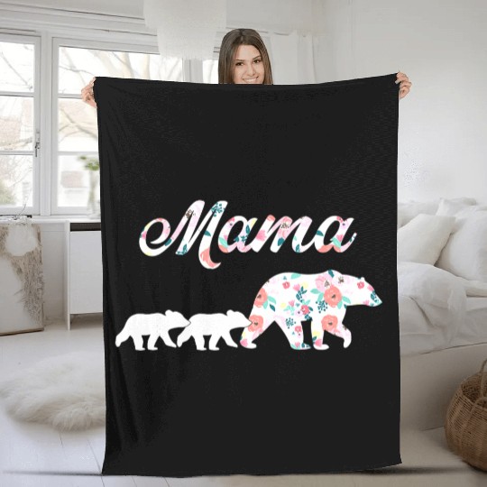 Floral Mama Bear Mom of 2 Mama Bear and Cubs Fleece Blankets