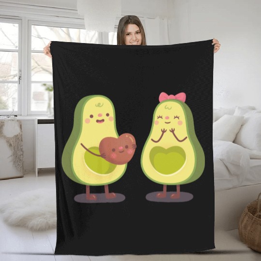 Cute Avocado Couple Fleece Blankets
