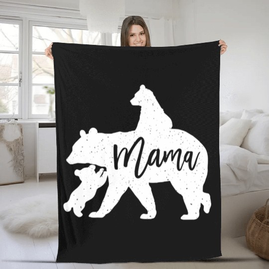 Mama Bear 2 Baby Bear Cubs Playing Riding on Back Fleece Blankets