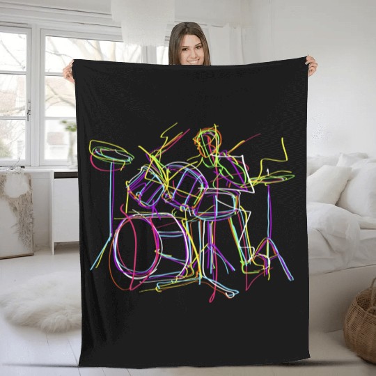 Neon Drums Musician Fleece Blankets