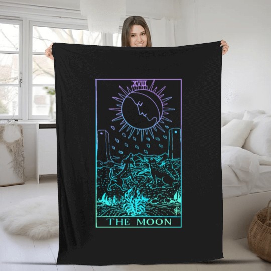 The Moon Tarot Card Rider Waite Witchy Fleece Blankets