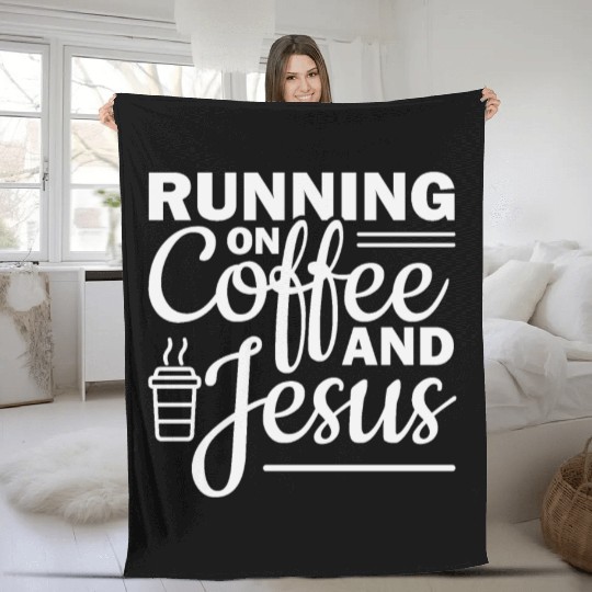 Running on coffee and jesus Fleece Blankets