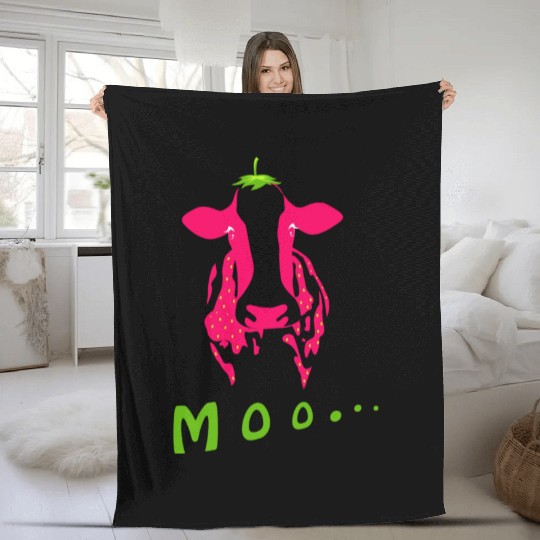 Strawberry cow, Strawberry cow pink, pink cow Fleece Blankets