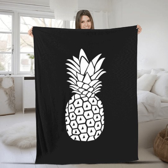 White Pineapple Silhouette Fleece Blankets