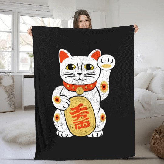 Japan Lucky Cat Japanese Maneki Neko Good Luck Cha Fleece Blankets