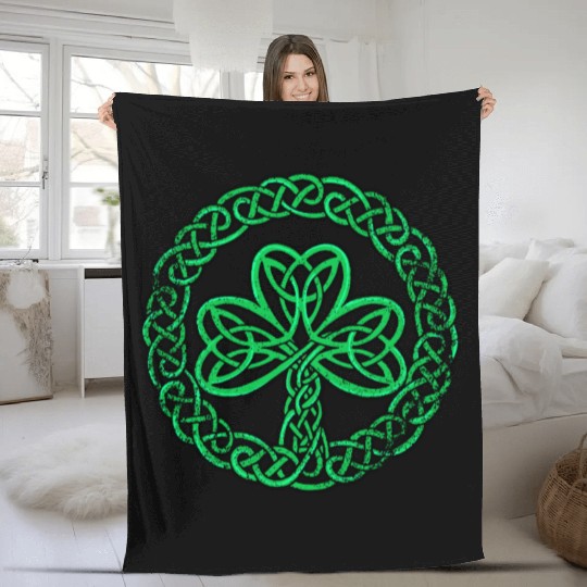Irish Celtic Knot Shamrock Distressed Clover Fleece Blankets