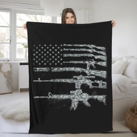 Usa Guns Weapons Rifles Flag Digital Camo Gift Fleece Blankets