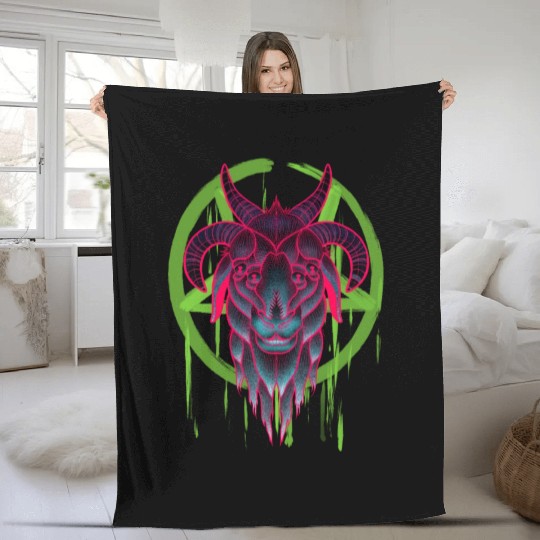 Neon Baphomet Fleece Blankets