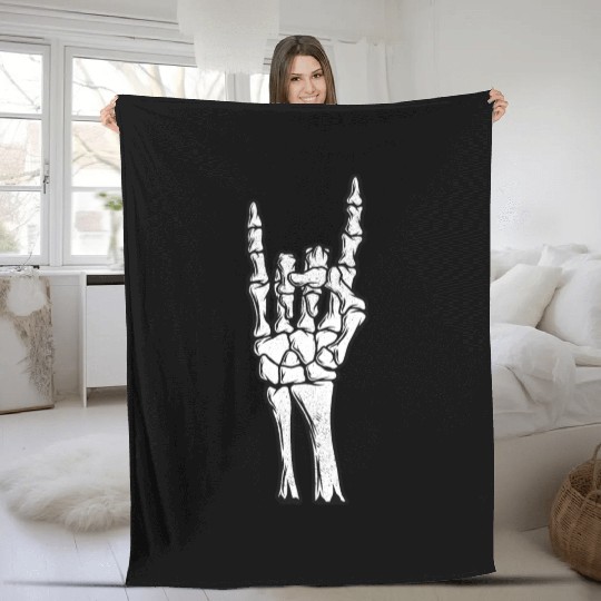 Skeleton Hand Devil Horns Hand Sign Halloween Gift Fleece Blankets