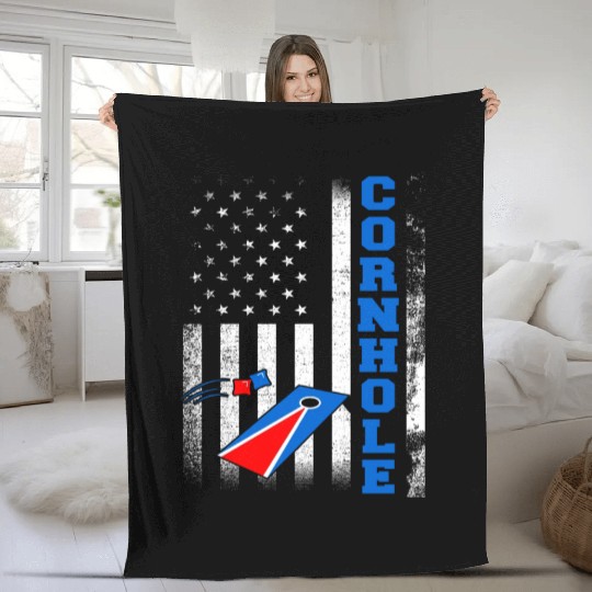 Cornhole Flag US American USA Player Game Bags Fleece Blankets
