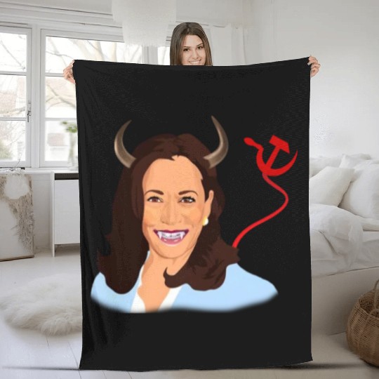 Trump kamala harris monster communist Fleece Blankets