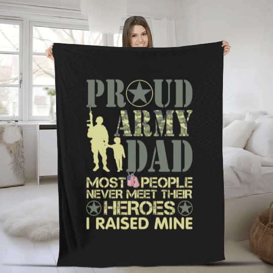 Proud Army National Guard Dad American Flag Fleece Blankets