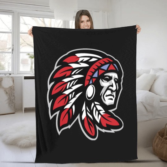 Native American Indian Headdress Fleece Blankets