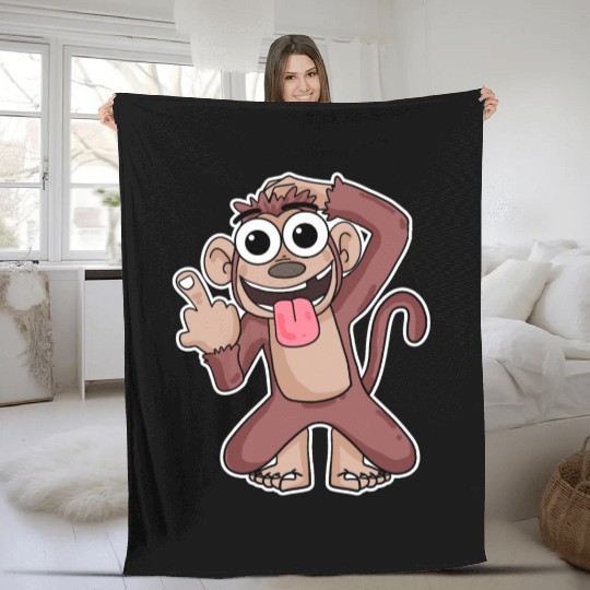 Funny Monkey Showing Middle Finger Fleece Blankets