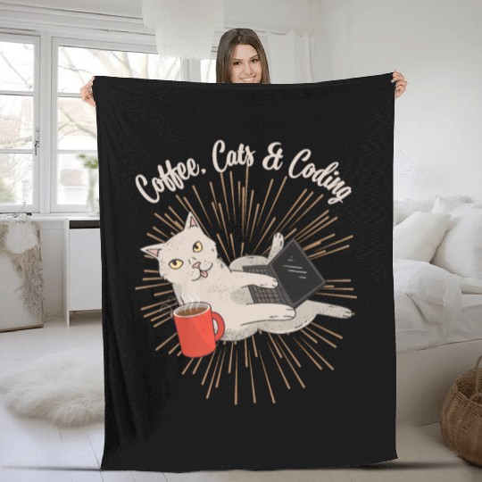 Coding Cats and Coffee Software Developer Fleece Blankets