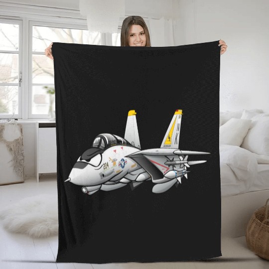 F-14 Tomcat Military Fighter Jet Aircraft Cartoon Fleece Blankets