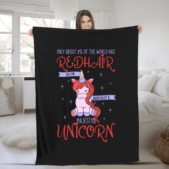 redhead, ginger , unicorn Fleece Blankets