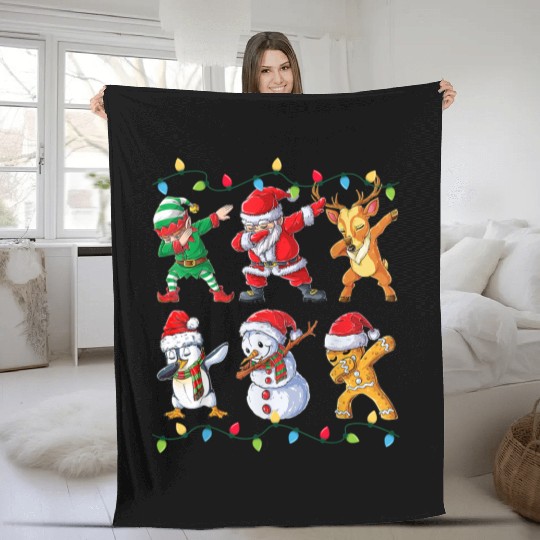 Dabbing Santa Elf Friends Christmas Kids Boys Fleece Blankets