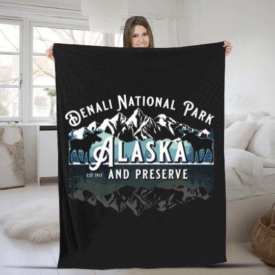 Denali National Park Alaska Ak Usa Moose Souvenir Fleece Blankets