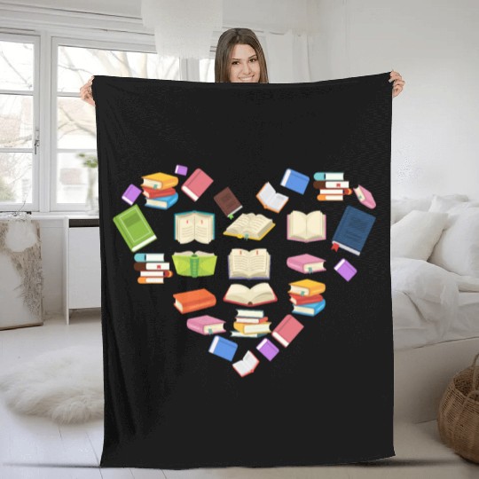 Book Heart Reading Lover Bookworm Librarian Fleece Blankets
