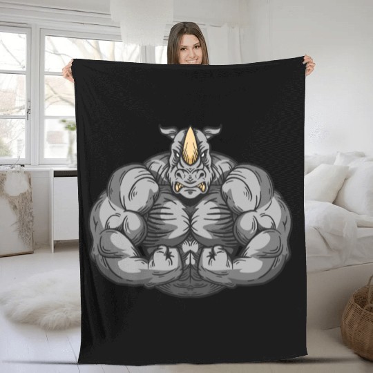 Bodybuilder Rhino Toning Rhinoceros Fitness Fleece Blankets