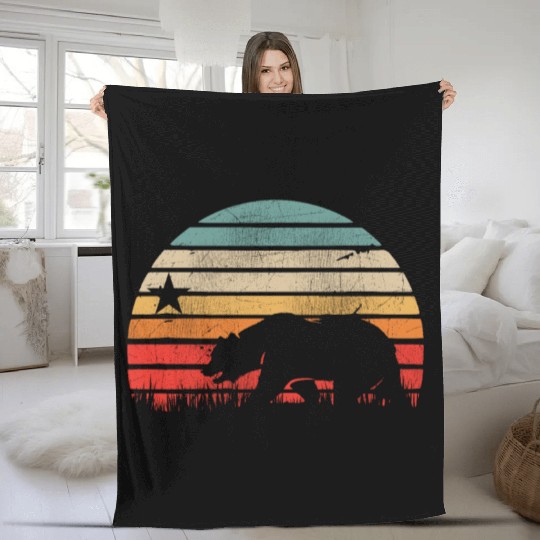 California Bear Retro Vintage Sunset Fleece Blankets