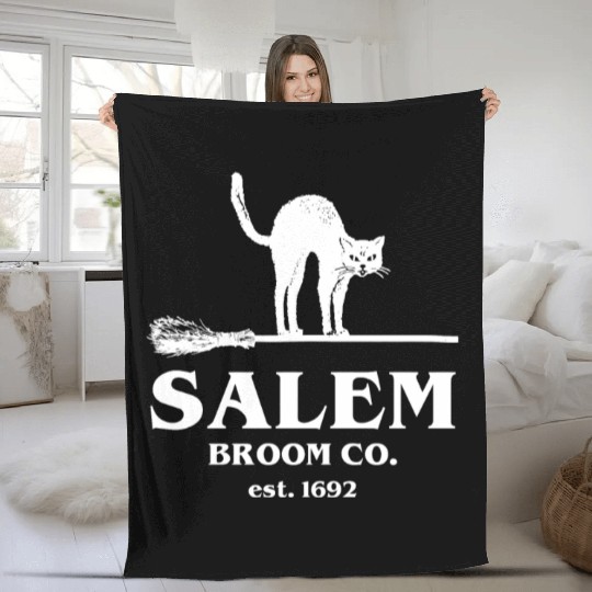 Salem Broom Co Company Halloween Black Cat Witch A Fleece Blankets