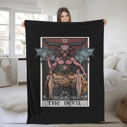 The Devil Tarot Card Halloween Baphomet Satanic Ba Fleece Blankets