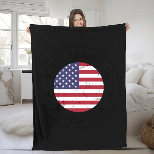 USA Made in America flag stamp Fleece Blankets