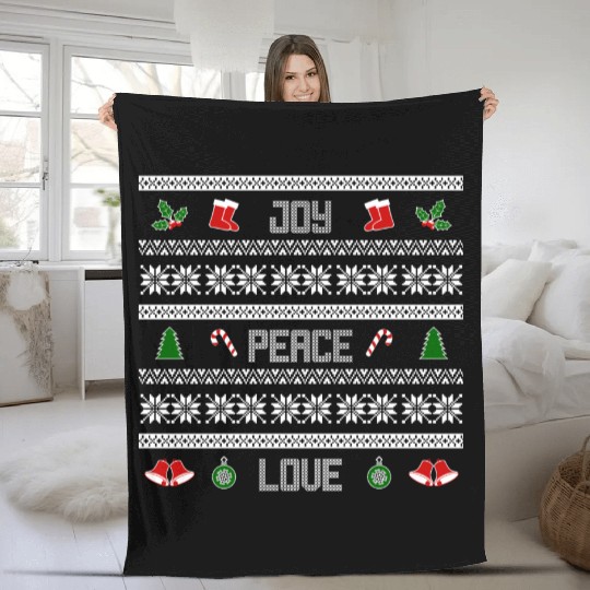 65 MCMLXV JOY PEACE LOVE CHRISTMAS SWEATER DESIGN Fleece Blankets