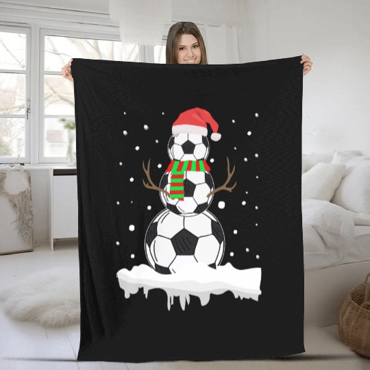Christmas Funny Soccer Ball Snowman Xmas Sport Fleece Blankets