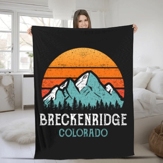 Vintage Breckenridge Fleece Blankets Retro Sun Mountains