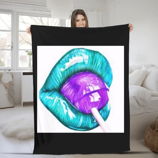 GREEN LIPS AN LOLLIPOP Fleece Blankets