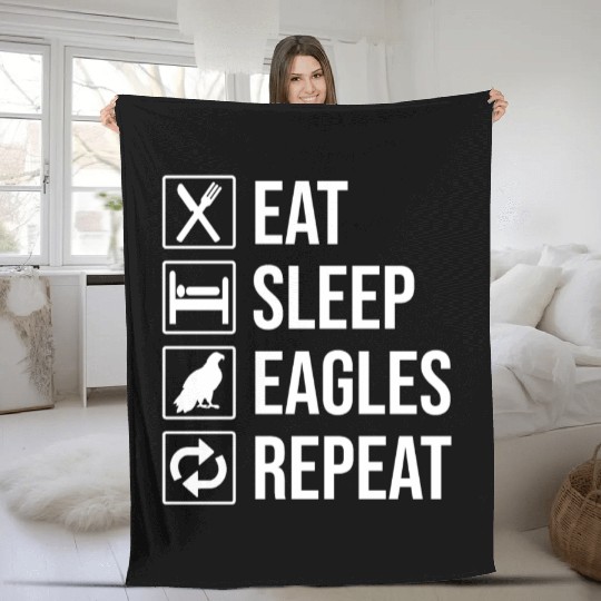 Eat Sleep Eagles Repeat Funny Bald Eagle Fleece Blankets