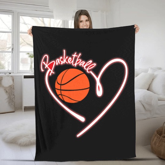 I Love Basketball Girl Basketball Player Heart Fleece Blankets