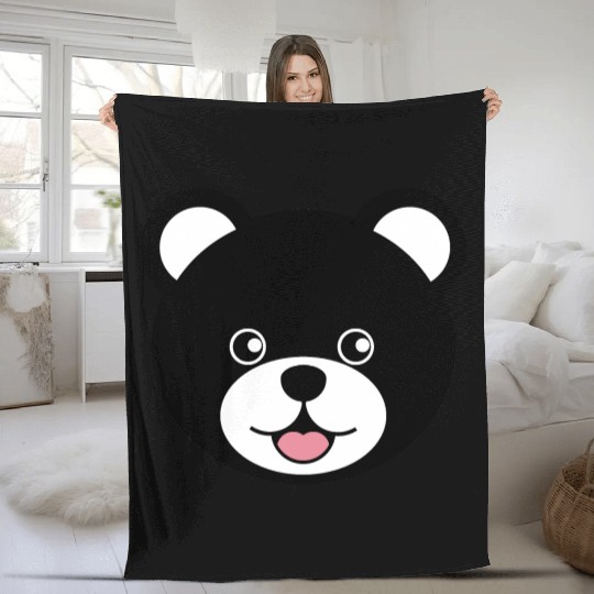 Cute Black Teddy Bear Face Fleece Blankets