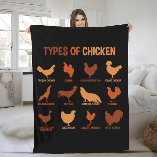 Types of Chickens, Funny Chicken Lover Farmer Fleece Blankets