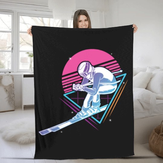 Retro Vintage Snow 80s Ski Fleece Blankets