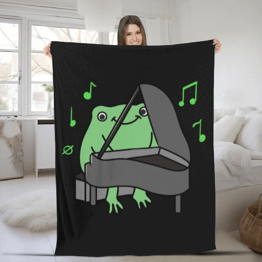 Frog Playing Piano For Piano Player Fleece Blankets
