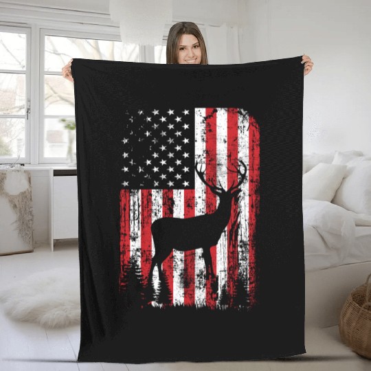 Deer Hunting Camouflage Flag Fleece Blankets