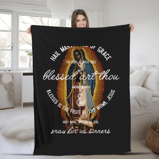 Our Lady of Guadalupe Hail Mary Prayer Catholic Gi Fleece Blankets