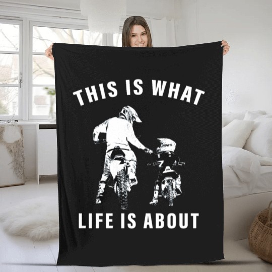 Dad Motocross Motorbike FMX Biker Dad with kids Fleece Blankets
