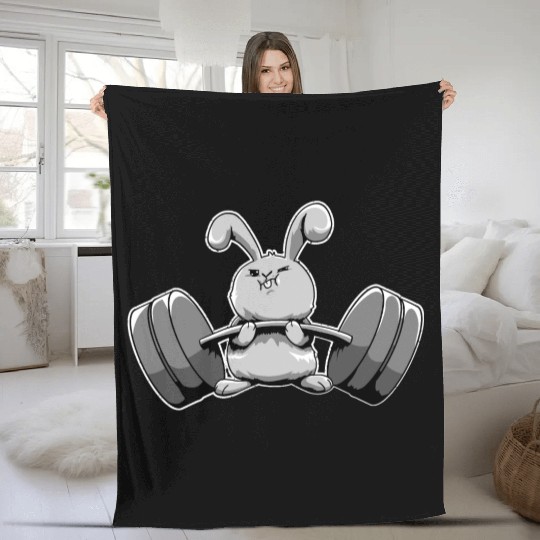 Funny Rabbit Bunny Weight Lifting Gym Workout Fleece Blankets