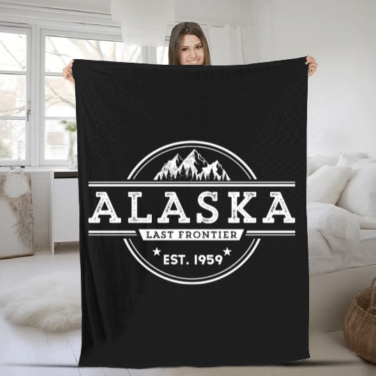 Alaska Souvenir With A Vintage Style Mountain Desi Fleece Blankets