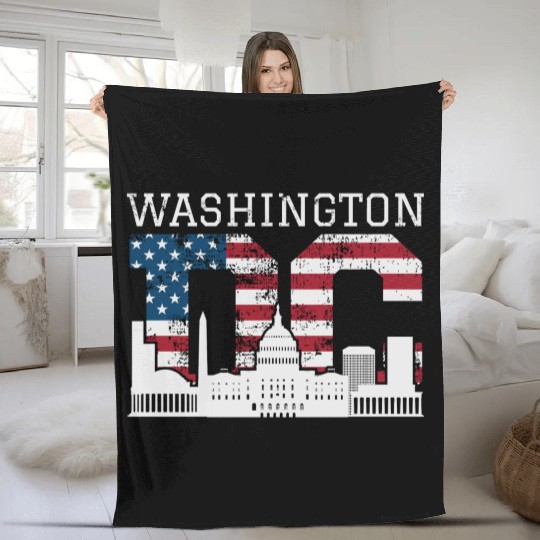 Washington Dc Capitol Hill Usa Flag Souvenir Gift Fleece Blankets