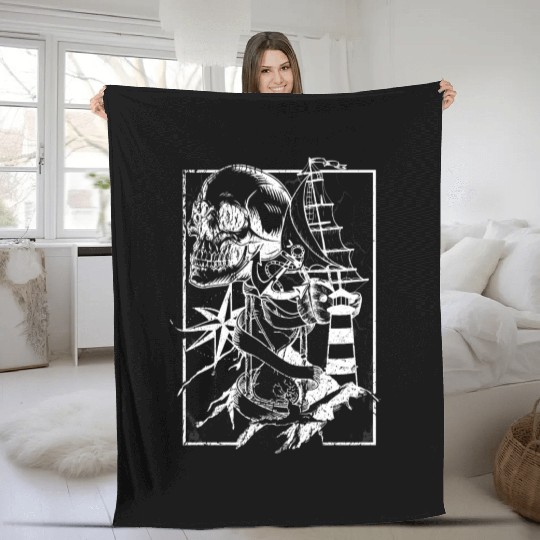 Sea life ship skull anchor compass Fleece Blankets