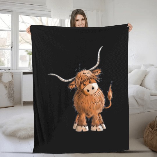 Fluffy and funny scottish highland cow Fleece Blankets